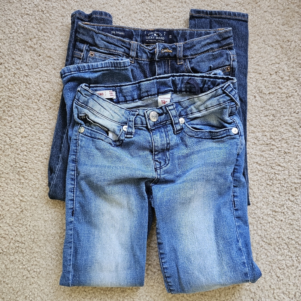 True Religion Lucky Brand skinny jeans blue denim adjustable waist girls size 10